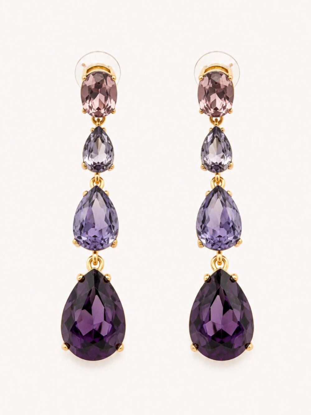 Oscar de la Renta Purple Crystal Chandelier Drop Earrings Statement Earrings